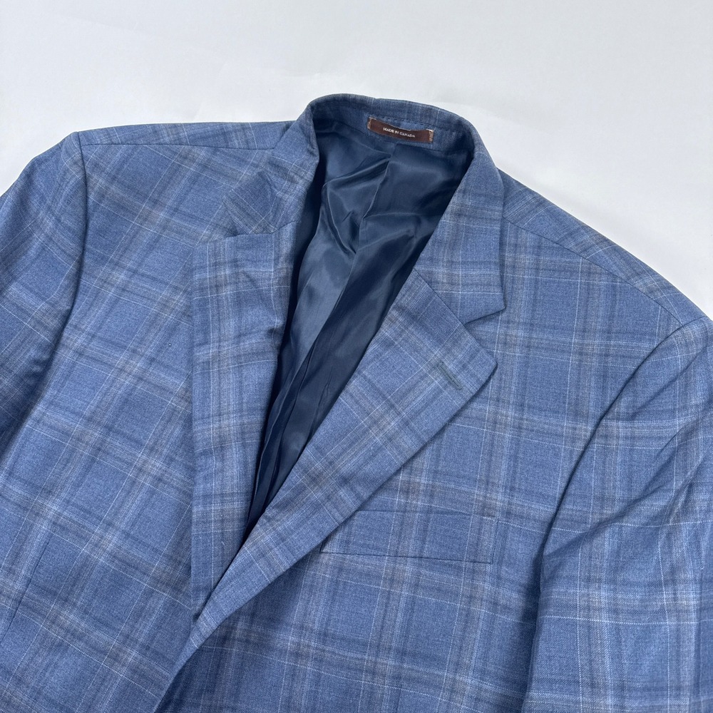 Peter Millar Sport Coat 42T 42 Tall Blazer Blue Plaid Pure Virgin Wool Canada